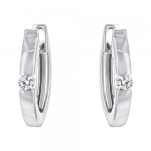 14K White Gold 0.10 carat Diamonds Huggies Hoop Earrings