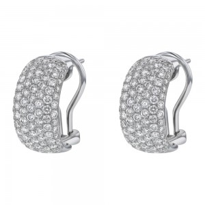 14K White Gold 3.0 carat Diamonds Pave Hoop Earrings