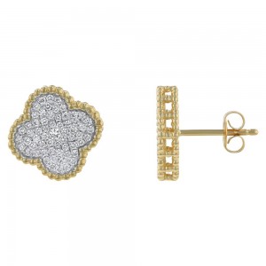 14K Yellow Gold 0.55 carat Diamonds Clover Stud Earrings