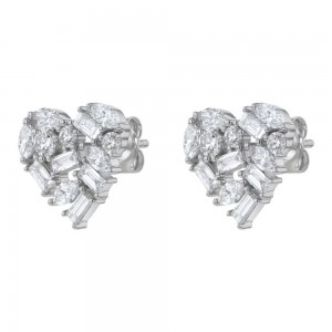 14K White Gold 1.5 carat Diamonds Heart Shape Stud Earrings