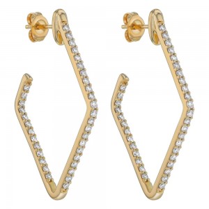 14K Yellow Gold 1.0 carat Inside-Out Diamonds Rhombus Shape Contemporary Earrings