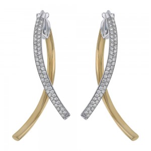 14K Two Tone Yellow and White Gold 1.0 carat Diamonds HOPE Hoop Earrings