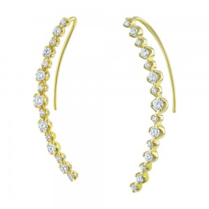 14K Yellow Gold 0.95 carat Diamonds Shepherd Hook Curved Earrings