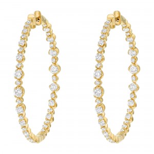 14K Yellow Gold 3.00 carat Diamonds Inside-Out Round Shape Hoop Earrings