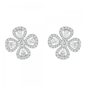 14K White Gold 2.50 carat Diamonds Floral Stud Earrings