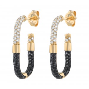 14K Yellow Gold 0.80 carat Black and White Diamonds Inside-Out Hoop Earrings