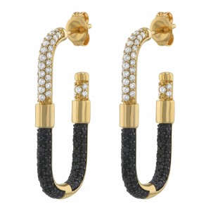 14K Yellow Gold 1.20 carat Black and White Diamonds Inside-Out Hoop Earrings
