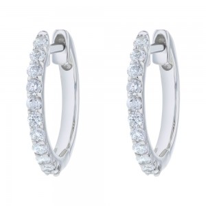 14K White Gold 0.25 carat Diamonds Huggies Hoop Earrings