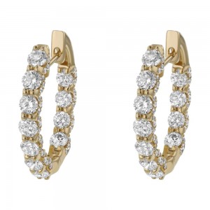 14K Yellow Gold 2.50 carat Diamonds Inside-Out Oval shape Side-Set Hoop Earrings