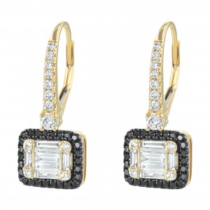 14K Yellow Gold 1.2 carats Fancy Cut Black and White Diamonds Earrings