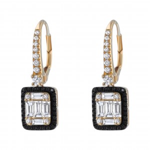 14K Yellow Gold 1.40 carats Black and White Diamonds Earrings