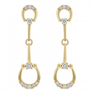 14K Yellow Gold 0.70 carat White Diamonds Horseshoe Drop Earrings