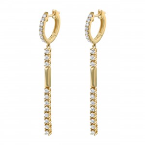 14K Yellow Gold 0.75 carat White Diamonds Tennis Drop Earrings