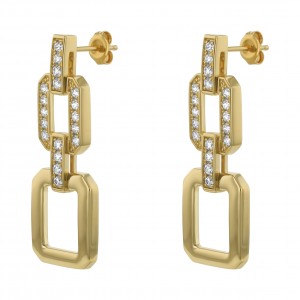 14K Yellow Gold 1.0 carat White Diamonds Geometric Drop Earrings