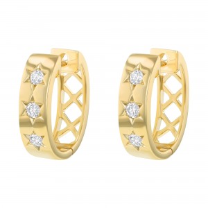 14K Yellow Gold 0.45 carat Diamonds Star Engraved Contemporary Hoop Earrings