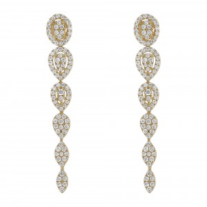 14K Yellow Gold 0.95 carat White Diamonds Cascading Shapes Drop Earrings