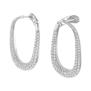 14K White Gold 2.40 carats Diamonds Behind The Ear Pave Hoop Earrings