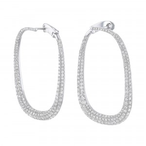 14K White Gold 4.0 carats Diamonds Behind The Ear Pave Hoop Earrings
