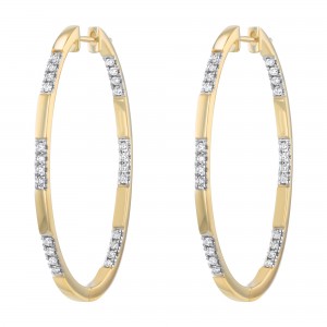 14K Yellow Gold 0.70 carat Round Shape Inside-Out Pave Diamonds Hoop Earrings