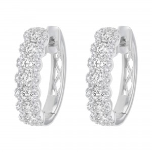 14K White Gold 1.75 carats Diamonds Oval Shape Hoop Earrings