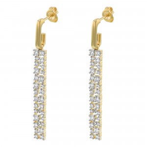 14K Yellow Gold 1.2 carat White Diamonds Line Burst Drop Earrings