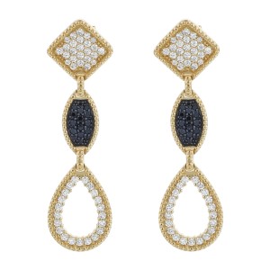 14K Yellow Gold 1.50 carats Black and White Diamonds Multi-Shapes Drop Earrings