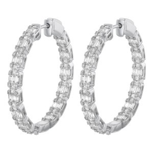 14K White Gold 2.60 carats Princess, Baguette and Round Diamonds Inside-Out Hoop Earrings