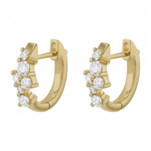 14K Yellow Gold 0.65 carat Diamonds Contemporary Prongs Huggie Earrings