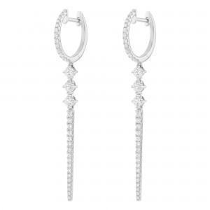 14K White Gold 1.10 carats Diamonds Dangling Drip Earrings