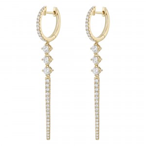 14K Yellow Gold 1.10 carats Diamonds Dangling Drip Earrings