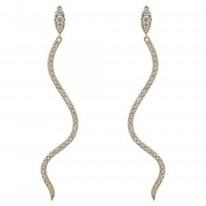 14K Yellow Gold 0.75 carats Diamonds Dangling Snake Earrings