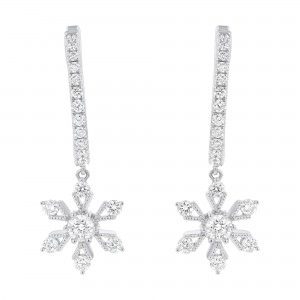 14K White Gold 0.70 carat White Diamonds Snowflake Dangle Earrings