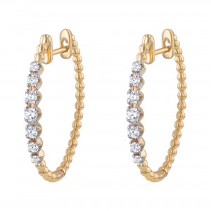 14K Yellow Gold 0.35 carat Prongs Diamonds Round Shape Hoop Earrings