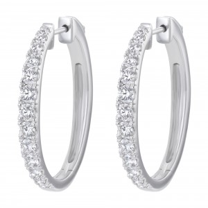 14K White Gold 1.85 carat Prongs Set Diamonds Oval Shape Hoop Earrings