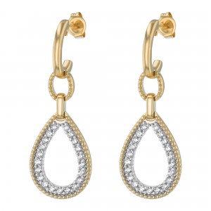14K Yellow Gold 0.70 carat White Diamonds Pear Shape Drop Earrings
