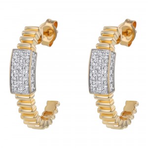 14K Yellow Gold 0.45 carat Round Diamonds Half Hoop Earrings