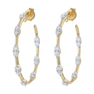 14K Yellow Gold 1.0 carat Diamonds Marquise Design Hoop Earrings
