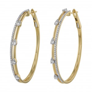 14K Yellow Gold 1.0 carat Diamonds Two-Row Hoop Earrings