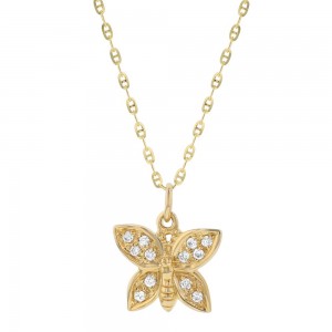 14K Yellow Gold 0.12 carat Diamonds Butterfly Pendant