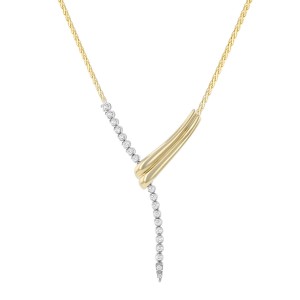 14K Yellow and White Gold 1.00 carat Round Diamonds Y shape Lariat Necklace