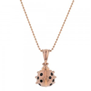 14K Rose Gold 0.15 carat Black Diamonds Ladybug Pendant