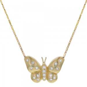 14K Yellow Gold 0.35 carat Diamonds Butterfly Necklace
