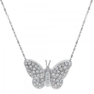 14K White Gold 0.75 carat Diamonds Butterfly Necklace