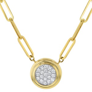 14K Yellow Gold 0.50 carat Diamonds Round Disk Necklace