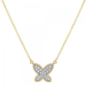 14K Yellow Gold 0.20 carat Diamonds Butterfly Necklace