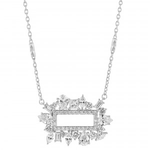 14K White Gold 1.75 carats Fancy Diamonds Rectangle Shape Frame Necklace