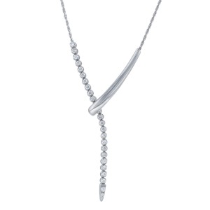 14K White Gold 0.50 carat Round Diamonds Y shape Lariat Necklace