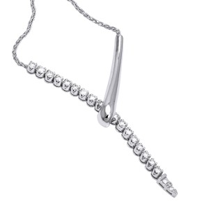 14K White Gold 1.00 carat Round Diamonds Y shape Lariat Necklace