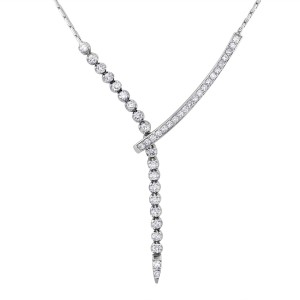 14K White Gold 1.00 carat Round Diamonds Y shape Lariat Necklace
