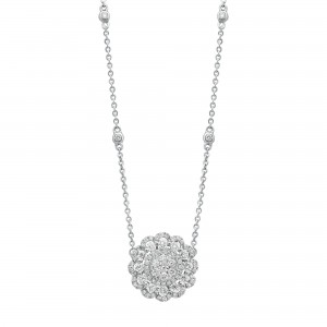 14K White Gold 0.80 carat Diamonds Layered Halo Flower Necklace
